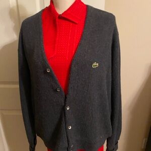 IZOD Lacoste Men's Gray Cardigan Sweater with classic alligator!